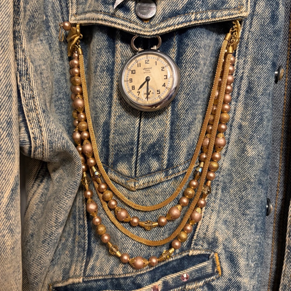 Legends & Fables Upcycled‎ Steampunk Denim Jacket w/ Vintage Watch Size L - Picture 10 of 16